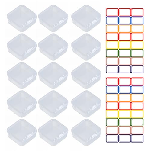 DHSBGWSX 15 Stück Transparente Boxen, 48 Stück Leere Etiketten, Quadratische Box, Schmuck-Aufbewahrungsbox, Kleine Box Mit Deckel, Transparente Display-Box, Mini-Aufbewahrungsbox DHSBGWSX 15 Stück Transparente Boxen, 48 Stück Leere Etiketten, Quadratische Box, Schmuck-Aufbewahrungsbox, Kleine Box Mit Deckel, Transparente Display-Box, Mini-Aufbewahrungsbox von DHSBGWSX