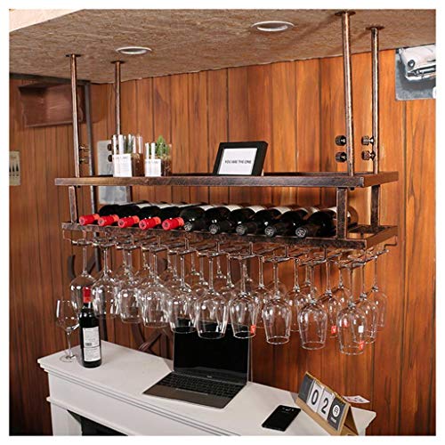 DHSKFUA Deckenweinregal Doppelschicht Weinregal Hängende Weinbecherhalter Wandmontierter Glashalter Rotweinglas Regal verkehrt herum unten Progress von DHSKFUA