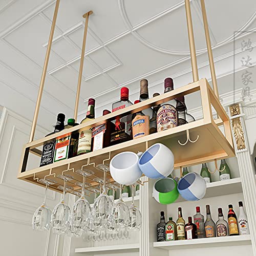DHSKFUA Goldene Deckenmontaged Hanging Wine Rack Eisenweinflasche Halter Champagnerglas Becher Lagerregal, Bareinheit Home Decor Floating Display Regale (Größe: 100x25x21cm) Progress von DHSKFUA
