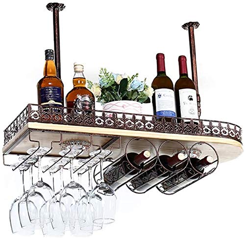 DHSKFUA Rotweinglasregal, verkehrte Bar Counter Wine Bar, kreatives Retro Massivholz europäisches Haushaltsgestalter, Ornament Hanger (Farbe: Braun, Größe: 60 * 28 cm) Progress von DHSKFUA