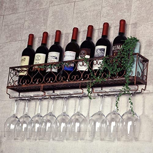 DHSKFUA Vintage Red Copper Weinhalter, Wand montierte Hängsweinbecher-Stammwarenhalter, Wandgeräte Organizer Glasflaschen (Größe: 50 × 10 × 17 cm) Hoffnung Progress von DHSKFUA