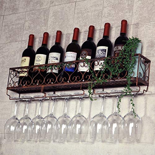 DHSKFUA Vintage Red Copper Weinhalter, wandmontierte Hängsweinbecher-Stammwarenhalter, Wandgeräte Organizer Glasflaschen in Wandwein (Größe: 25 × 10 × 17 cm) Progress von DHSKFUA