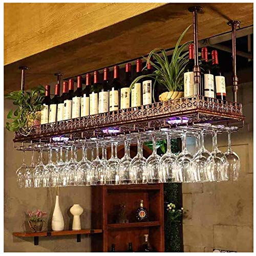 DHSKFUA Wandmontierte Weinregale, Doppelschichten Deckenregal, verstellbare Größe, Weinflasche und Weinglashalter, Rotweinfarbe Progress von DHSKFUA