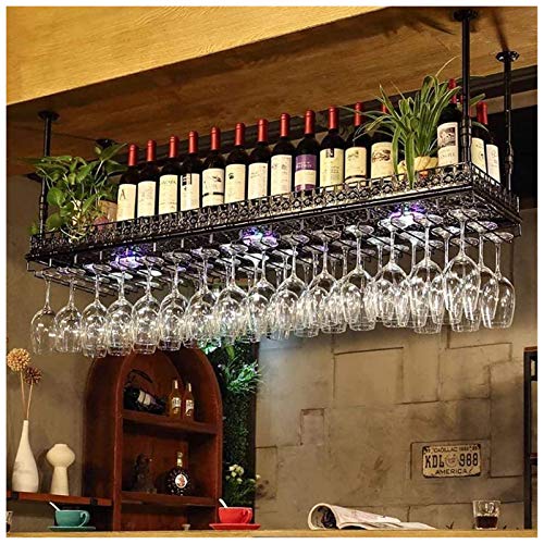 DHSKFUA Wandmontierte Weinregale, Doppelschichten Deckenregal, verstellbare Größe, Weinflasche und Weinglashalter, Rotweinfarbe Progress von DHSKFUA