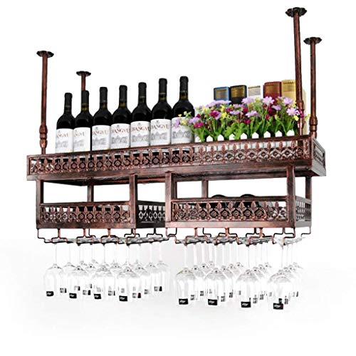 DHSKFUA Weinregal, Bar, Restaurant, Weinglasregal, Haus rotes Halter Industrial, Wandhänge und Weinflaschenhalter, 2 Schichten American Wine Regal, 120 cm, 120 cm Progress von DHSKFUA
