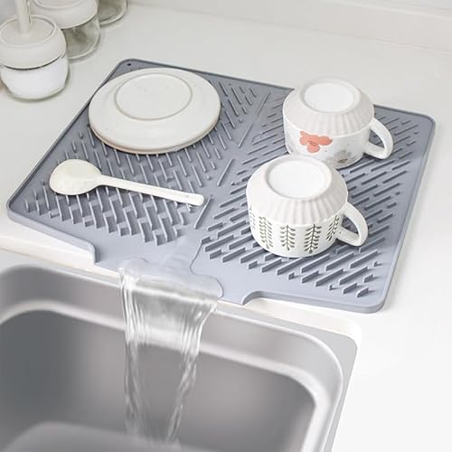 Abtropfmatte geschirr Silikon für die Küche,dish drying rack abtropfschale, rutschfestes Design Spülbeckenmatte für Geschirr mit geneigter Fläche für optimalen Wasserablauf von DHSUN