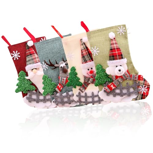 DHSUN Nikolausstrumpf, 4er Set Weihnachtssocken zum aufhängen,Weihnachtssocken Herren Damen，Christmas Stocking，Frauen Geschenk Weihnachten，nikolausstiefel von DHSUN