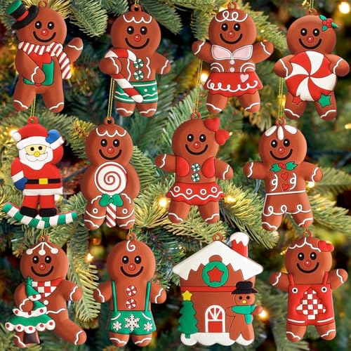 Weihnachtsbaum deko 12 Stück traditioneller Ingwer Mann Weihnachtsbaumschmuck zum Aufhängen Gingerbread deko Lebkuchen deko Christbaumschmuck Christmas Tree Decorations (Klassiker B) von DHSUN