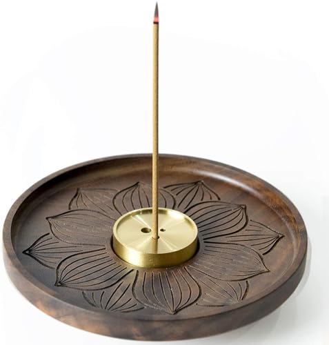 Holzlotus Räucherstäbchen Halter Handgeschnitzte Lotusblüte Mehrere Incense Holder gleichzeitig 12cm Räucherstäbchenhalter aus Schwarznussbaum ideal für Meditation Yoga spirituelle Deko Wohnkultur von DHSUN