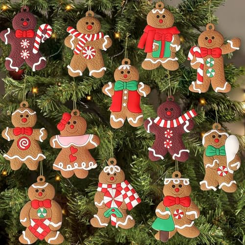 DHSUN Weihnachtsbaum deko 12 Stück traditioneller Ingwer Mann Weihnachtsbaumschmuck zum Aufhängen Gingerbread deko Lebkuchen deko Christbaumschmuck Christmas Tree Decorations (Klassiker A) von DHSUN