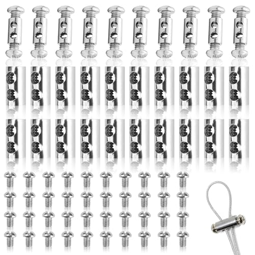 Drahtseilklemme 3mm, 30 Stück Drahtseil Seilklemmen mit 60 Schrauben Drahtseilklemmen Metall Selbstsichernde Schnalle Drahtklemme für Zeltseile Wäscheseile Kabelhalter von DHSWNNG
