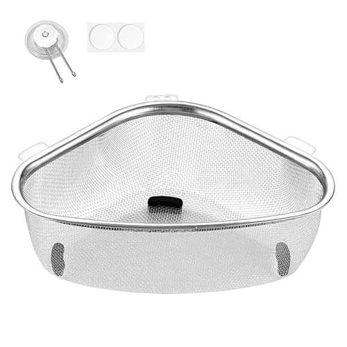Dreieckige Spüle Sieb, Edelstahl Siebkorb Abflusskorb Spülbecken Spüle Abfluss Regal Waschbecken Filterablage Abtropfsieb Küchenspüle für Hängender (22x15.5x8cm) von DHSWNNG
