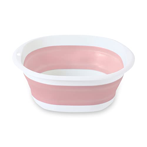 Faltbare Waschschüssel, Faltbar Spülschüssel Runde 9L Faltbare Wanne Multifunktionale Zusammenklappbarer Wäschekorb Campingschüssel Waschbehälter mit Griffe für Reise Camping Bad und Küche (Rosa) von DHSWNNG