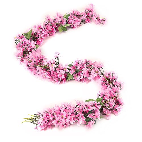 Kirschblüten Deko, 2 Stück künstliche Blumne Kirschblüten Girlande Hängen Reben Gefälschte Blumen Girlande lBumengirlande Hangend Kirschkranz Vine für Hochzeit Hausgarten Party (Rose) von DHSWNNG