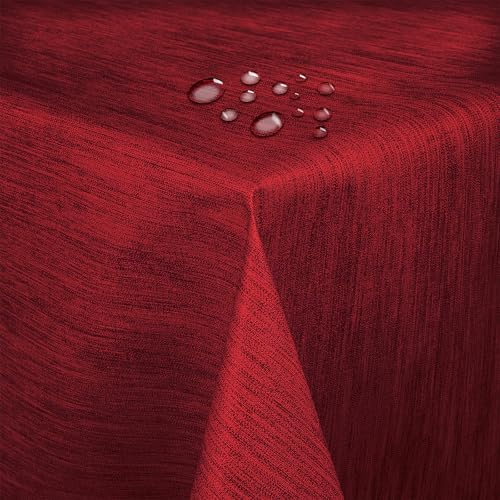 Wachstuch Robuste Leinen Prägung Pro Rot Breite & Länge wählbar - Größe ECKIG 110 x 160 BZW. 160x110 cm cm abwaschbare Tischdecke Gartentischdecke von DHT-Wachstuch