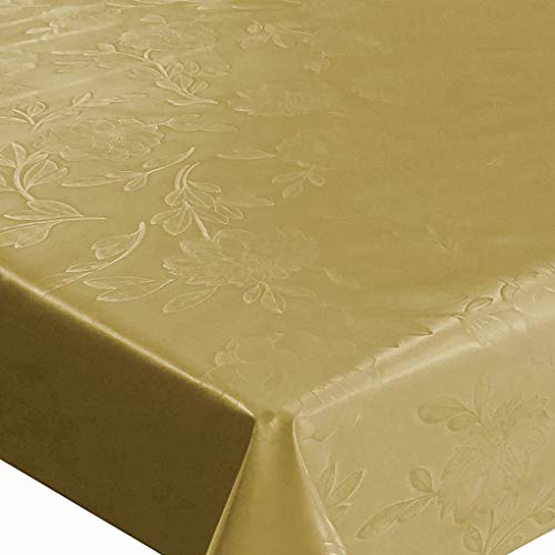 Wachstuch Wachstischdecke Tischdecke Gartentischdecke Blumen UNI Gold Breite & Länge wählbar 140 x 200 cm Eckig geprägt abwaschbar von DHT-Wachstuch