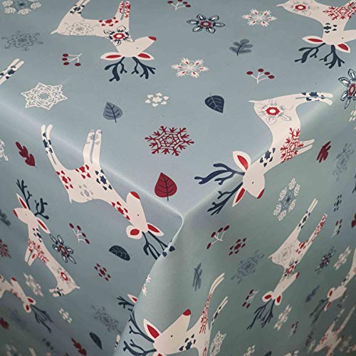 Wachstuch Wachstischdecke Tischdecke Weihnachtstischdecke Rentier Blau Eckig 130 x 220 cm abwaschbar Weihnachten von DHT-Wachstuch