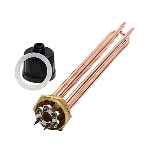 DHVIJA 2 Zoll/DN50 8mm Durchmesser Kupferrohr und Gewinde Warmwasserbereiter 110V/220V/380V 3KW/4.5KW/6KW/9KW/12KW Röhrenelektroheizung Teil Joyous (Size : 220V, Color : 4.5KW 225mm DN50) von DHVIJA