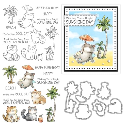 Lässige Katzen-Stempel und Stanzformen für Kartenherstellung, Kokosnussbaum, transparentes Silikon, klarer Stempel und Metall-Stanzformen-Sets für DIY, Scrapbooking, Papierbasteln, Dichtungen Lässige Katzen-Stempel und Stanzformen für Kartenherstellung, Kokosnussbaum, transparentes Silikon, klarer Stempel und Metall-Stanzformen-Sets für DIY, Scrapbooking, Papierbasteln, Dichtungen von DHVTESN