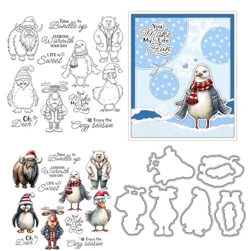 Stempel und Stanzformen mit Weihnachtstieren für Kartenherstellung, Weihnachtsmannmützen, transparenter Silikon-Stempel und Metall-Stanzformen, Sets für DIY, Scrapbooking, Papierbasteln, Siegel Stempel und Stanzformen mit Weihnachtstieren für Kartenherstellung, Weihnachtsmannmützen, transparenter Silikon-Stempel und Metall-Stanzformen, Sets für DIY, Scrapbooking, Papierbasteln, Siegel von DHVTESN