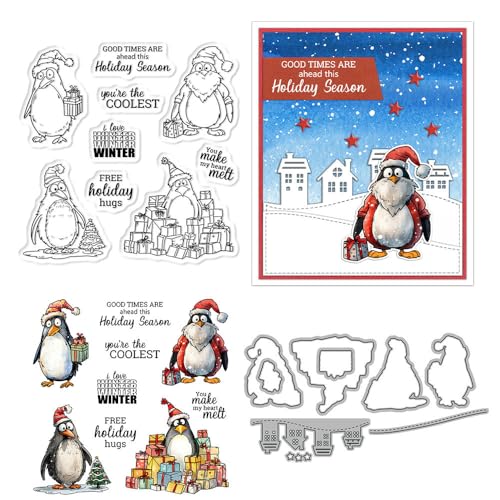 Weihnachts-Pinguin-Stempel und Stanzformen für Kartenherstellung, Weihnachtsbox, transparenter Silikon-Stempel und Metall-Stanzformen, Sets für DIY, Scrapbooking, Papierbasteln, Siegel, dekoratives Weihnachts-Pinguin-Stempel und Stanzformen für Kartenherstellung, Weihnachtsbox, transparenter Silikon-Stempel und Metall-Stanzformen, Sets für DIY, Scrapbooking, Papierbasteln, Siegel, dekoratives von DHVTESN