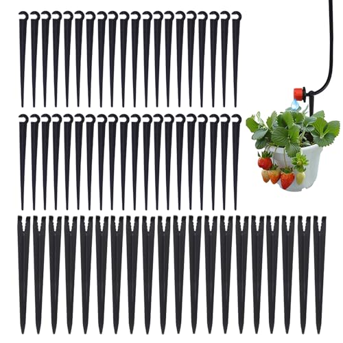 DHWEKU 60 Stück Bewässerungs-Tropfstützen,4/7 mm Schlauchschlauchhalter für Gemüsegärten Blumenbeete Pflanzen Bewässerungssystem Werkzeuge Rasen Gartenbedarf (Schwarz, Verdickt) von DHWEKU