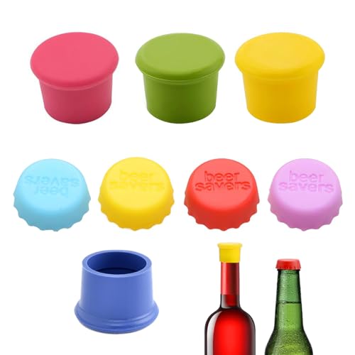 DHWEKU Flaschenverschluss Bunt,8 Stücke Bunt Silikon Kronkorken Bierflaschen Deckel Wiederverwendbarer Weinflasche Caps 100% BPA-frei Siegel Flaschen Verschluss für Bier, Saft und Glasflaschen von DHWEKU