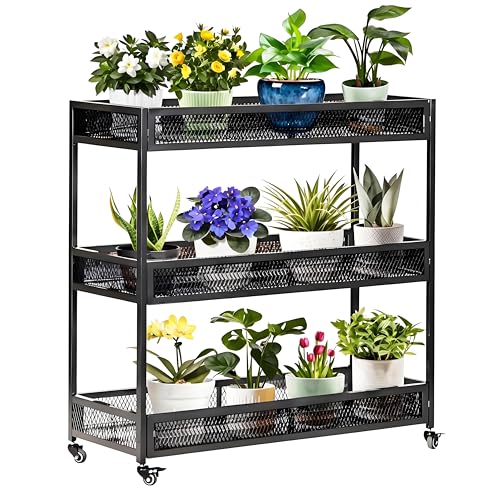 DHYGOTFUR 【Outdoor Schwerlast 3-stöckiger beweglicher Gartenwagen】Zhongmas stabiler Pflanzenständer aus Metall mit hoher Kapazität und drehbaren Rädern von DHYGOTFUR