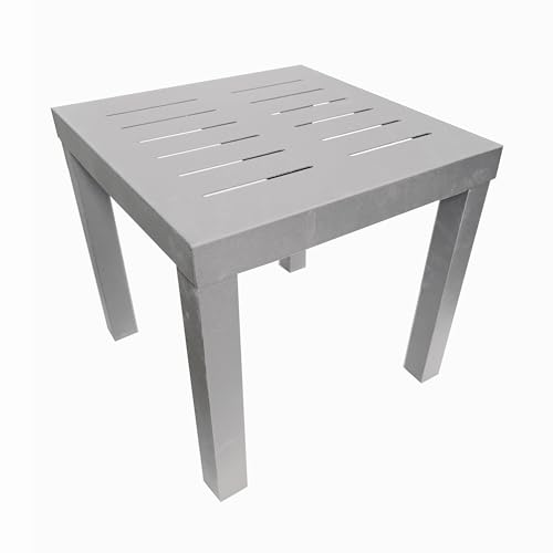 DHYGOTFUR Quadratischer Outdoor Beistelltisch, Metall, Schwarz, Slatted Design (Weiß/White) von DHYGOTFUR