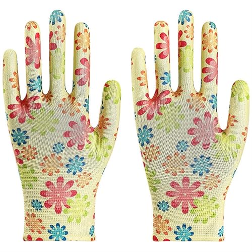 Arbeitshandschuhe für Gartenbau Gartenhandschuhe mit Blumenmuster und Palmenbeschichtung for die Hofreinigung. Rutschfeste Arbeitshandschuhe for Damen. Arbeitsschutzhandschuhe for den Haushalt(A9) von DHYUACN