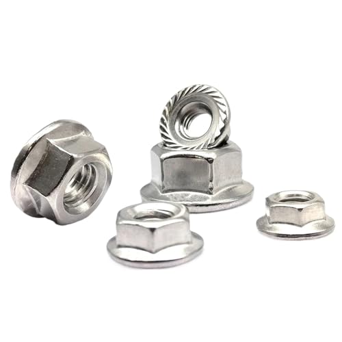 Flanschmutter 2/10/20 Stück M3 M4 M5 M6 M8 M10 M12 Sechskant-Sechskant-Flanschmutter aus Edelstahl 316 mit gezahntem Schloss(20pcs M5) von DHYUACN