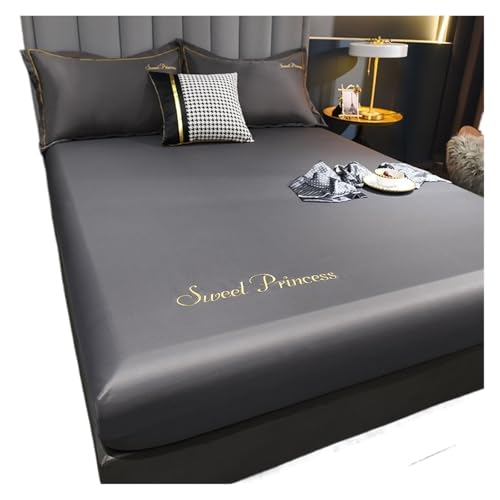 Matratzenschoner Elastisches Spannbettlaken Matratzenschoner Satin Tagesdecke Bettwäsche Viskose Bettlaken Einzel Doppel Queen King Size(Black,150x200x25cm 1pc) von DHYUACN