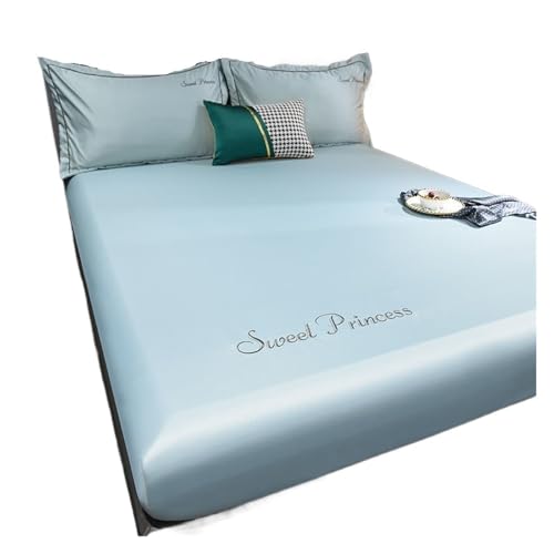 Matratzenschoner Elastisches Spannbettlaken Matratzenschoner Satin Tagesdecke Bettwäsche Viskose Bettlaken Einzel Doppel Queen King Size(Green,Pillowcase No Sheet) von DHYUACN