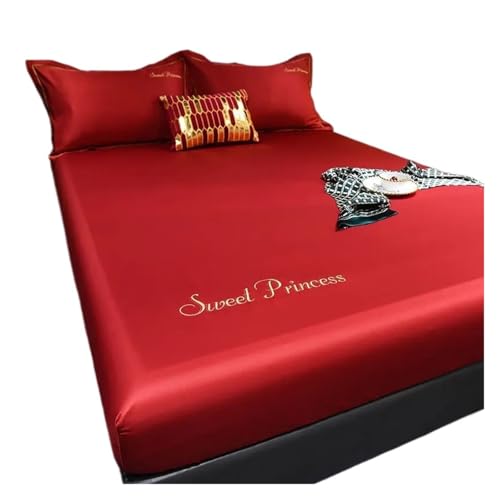 Matratzenschoner Elastisches Spannbettlaken Matratzenschoner Satin Tagesdecke Bettwäsche Viskose Bettlaken Einzel Doppel Queen King Size(Pink,Pillowcase No Sheet) von DHYUACN