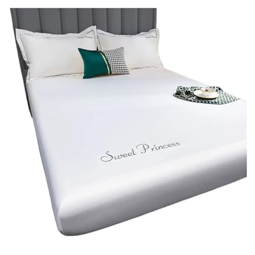 Matratzenschoner Elastisches Spannbettlaken Matratzenschoner Satin Tagesdecke Bettwäsche Viskose Bettlaken Einzel Doppel Queen King Size(White,140x200x25cm 1pc) von DHYUACN