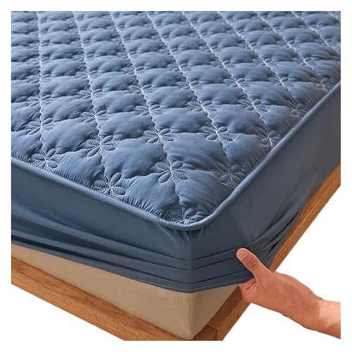 Matratzenschoner Matratzenschoner, wasserdichter Matratzenbezug, Spannbettlaken, verdickt, leise, rutschfest, gestepptes Blumenmuster(Blue,100x200x28cm) von DHYUACN