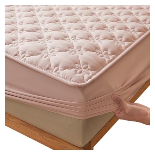 Matratzenschoner Matratzenschoner, wasserdichter Matratzenbezug, Spannbettlaken, verdickt, leise, rutschfest, gestepptes Blumenmuster(Light pink,120x200x28cm) von DHYUACN
