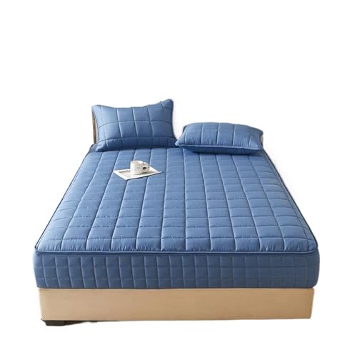 Matratzenschoner Sechs Seiten All-Inclusive-Matratzenbezug mit Reißverschluss Verdicken Spannbettlaken Gesteppte Matratzenschoner Pad Paar(Dark Blue,140x200x30cm 1PC) von DHYUACN