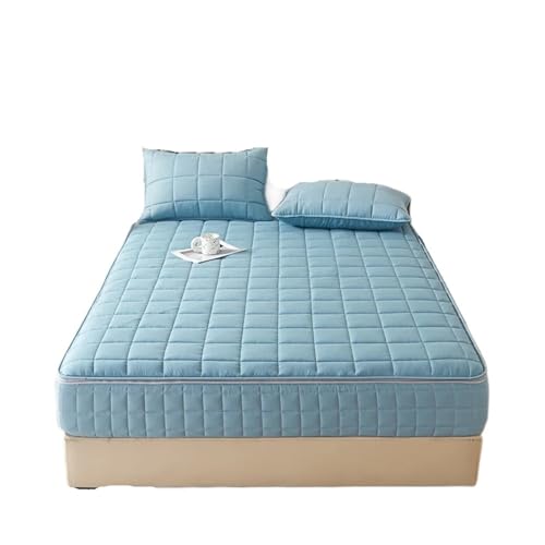 Matratzenschoner Sechs Seiten All-Inclusive-Matratzenbezug mit Reißverschluss Verdicken Spannbettlaken Gesteppte Matratzenschoner Pad Paar(Sky Blue,100x200x30cm 1PC) von DHYUACN
