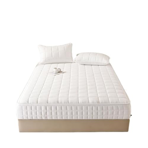 Matratzenschoner Sechs Seiten All-Inclusive-Matratzenbezug mit Reißverschluss Verdicken Spannbettlaken Gesteppte Matratzenschoner Pad Paar(White,100x200x20cm 1PC) von DHYUACN