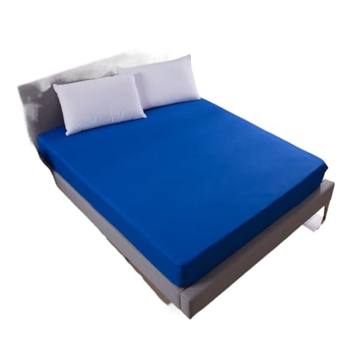 Matratzenschoner Solide Spannbettlaken Matratzenschutzbezug 90/140/160/180/200/220X200 mit Gummiband Laken King Queen Double Single(Blue,80x200x25cm) von DHYUACN