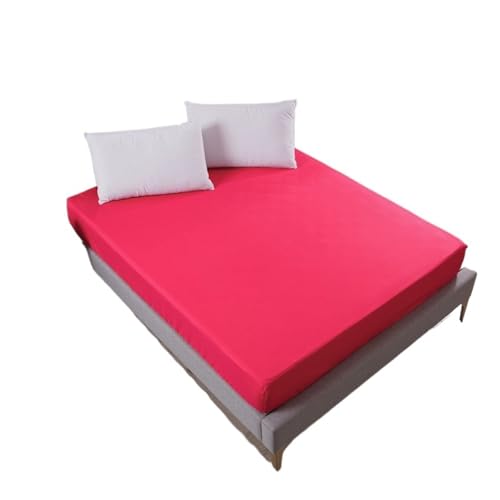 Matratzenschoner Solide Spannbettlaken Matratzenschutzbezug 90/140/160/180/200/220X200 mit Gummiband Laken King Queen Double Single(Hot pink,180x200x25cm) von DHYUACN