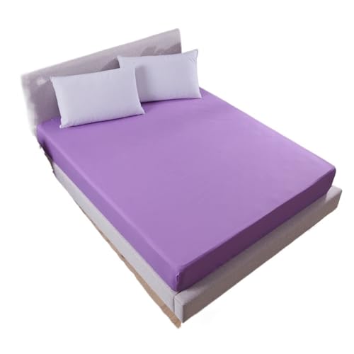 Matratzenschoner Solide Spannbettlaken Matratzenschutzbezug 90/140/160/180/200/220X200 mit Gummiband Laken King Queen Double Single(Light Purple,150x200x25cm) von DHYUACN