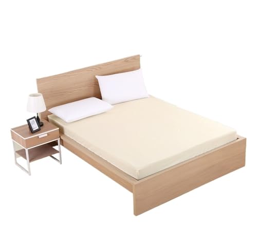 Matratzenschoner Solide Spannbettlaken Matratzenschutzbezug 90/140/160/180/200/220X200 mit Gummiband Laken King Queen Double Single(Light Yellow,180x200x25cm) von DHYUACN
