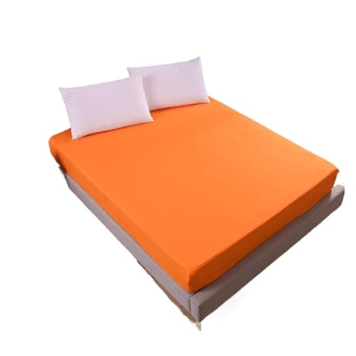 Matratzenschoner Solide Spannbettlaken Matratzenschutzbezug 90/140/160/180/200/220X200 mit Gummiband Laken King Queen Double Single(Orange,140x200x25cm) von DHYUACN
