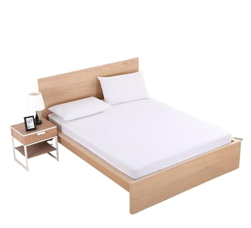 Matratzenschoner Solide Spannbettlaken Matratzenschutzbezug 90/140/160/180/200/220X200 mit Gummiband Laken King Queen Double Single(White,160x200x25cm) von DHYUACN