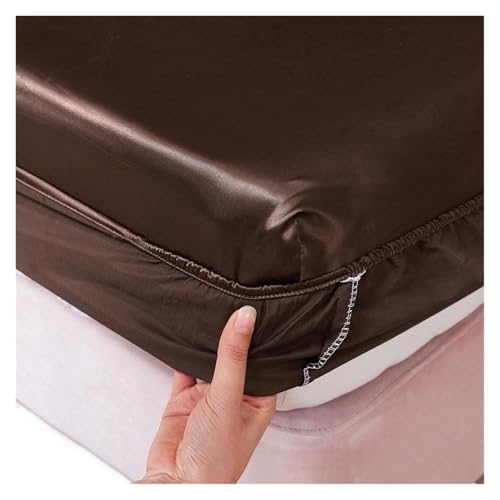 Matratzenschoner Waschbares Spannbettlaken aus Satin-Viskose, elastischer Matratzenbezug, Sommer-Tagesdecke, Einzelbett, Doppelbettwäsche, 2 Personen, Bettlaken(Brown,180x200x25cm 1pc) von DHYUACN