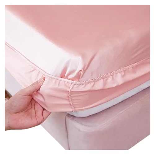 Matratzenschoner Waschbares Spannbettlaken aus Satin-Viskose, elastischer Matratzenbezug, Sommer-Tagesdecke, Einzelbett, Doppelbettwäsche, 2 Personen, Bettlaken(Pink,150x200x25cm 1pc) von DHYUACN