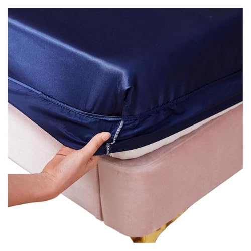 Matratzenschoner Waschbares Spannbettlaken aus Satin-Viskose, elastischer Matratzenbezug, Sommer-Tagesdecke, Einzelbett, Doppelbettwäsche, 2 Personen, Bettlaken(Red,150x200x25cm 1pc) von DHYUACN