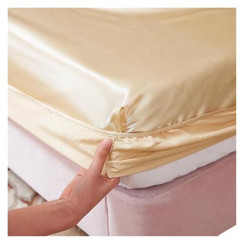 Matratzenschoner Waschbares Spannbettlaken aus Satin-Viskose, elastischer Matratzenbezug, Sommer-Tagesdecke, Einzelbett, Doppelbettwäsche, 2 Personen, Bettlaken(Yellow,120x190x25cm 1pc) von DHYUACN